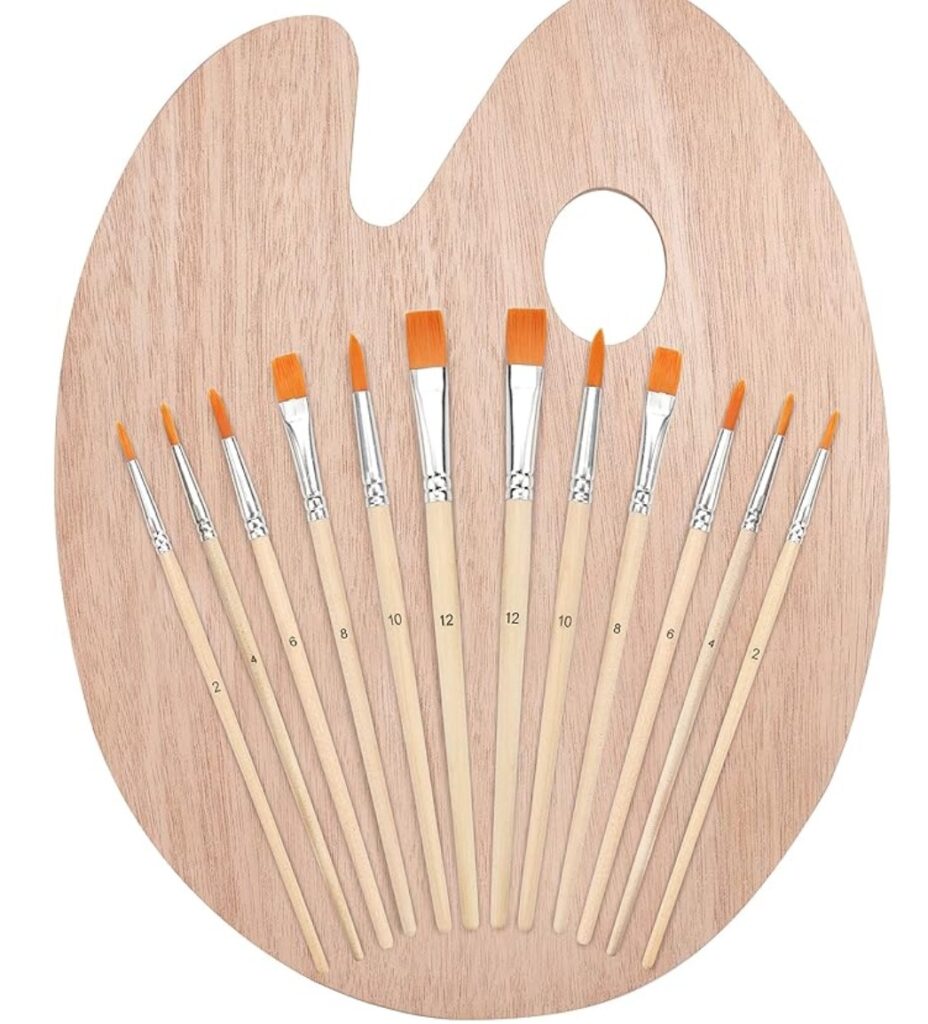 kurtzy set pinceau peinture et palette en bois (12 pinceaux)